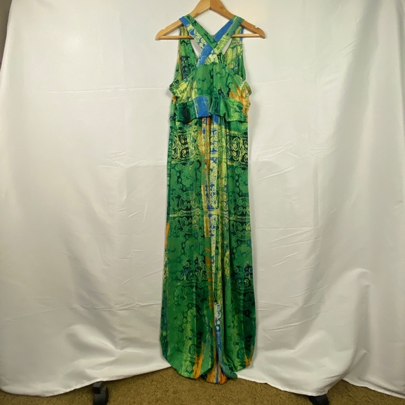 646 Main maxi dress, size 1XL / 2XL, green multi sundress sleeveless criss cross - Picture 2 of 12